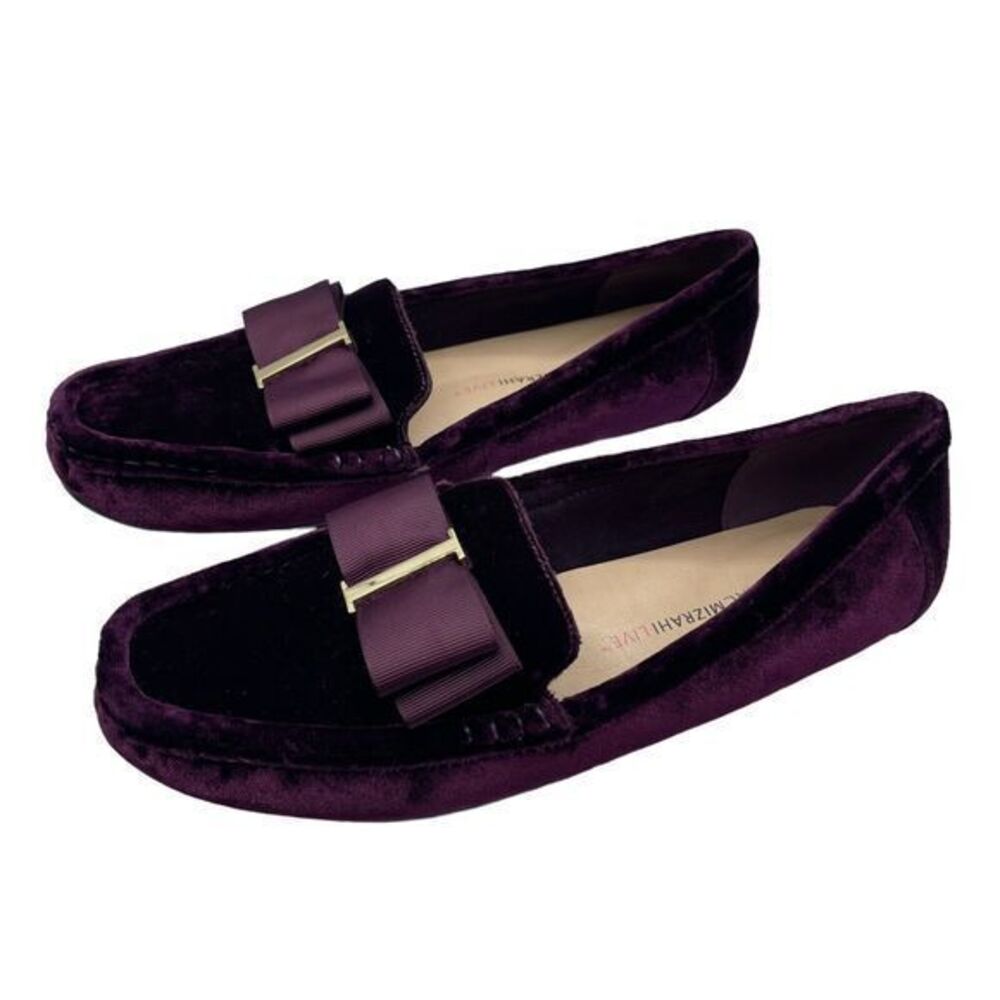 Isaac Mizrahi Women's 7.5 Purple Fabric Driving Loafer Bow Top Moccasins